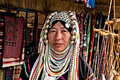 Akha woman in northern Thailand. The Akha are an indigenous hill tribe who live in small villages at higher elevations in the mountains of Thailand. 